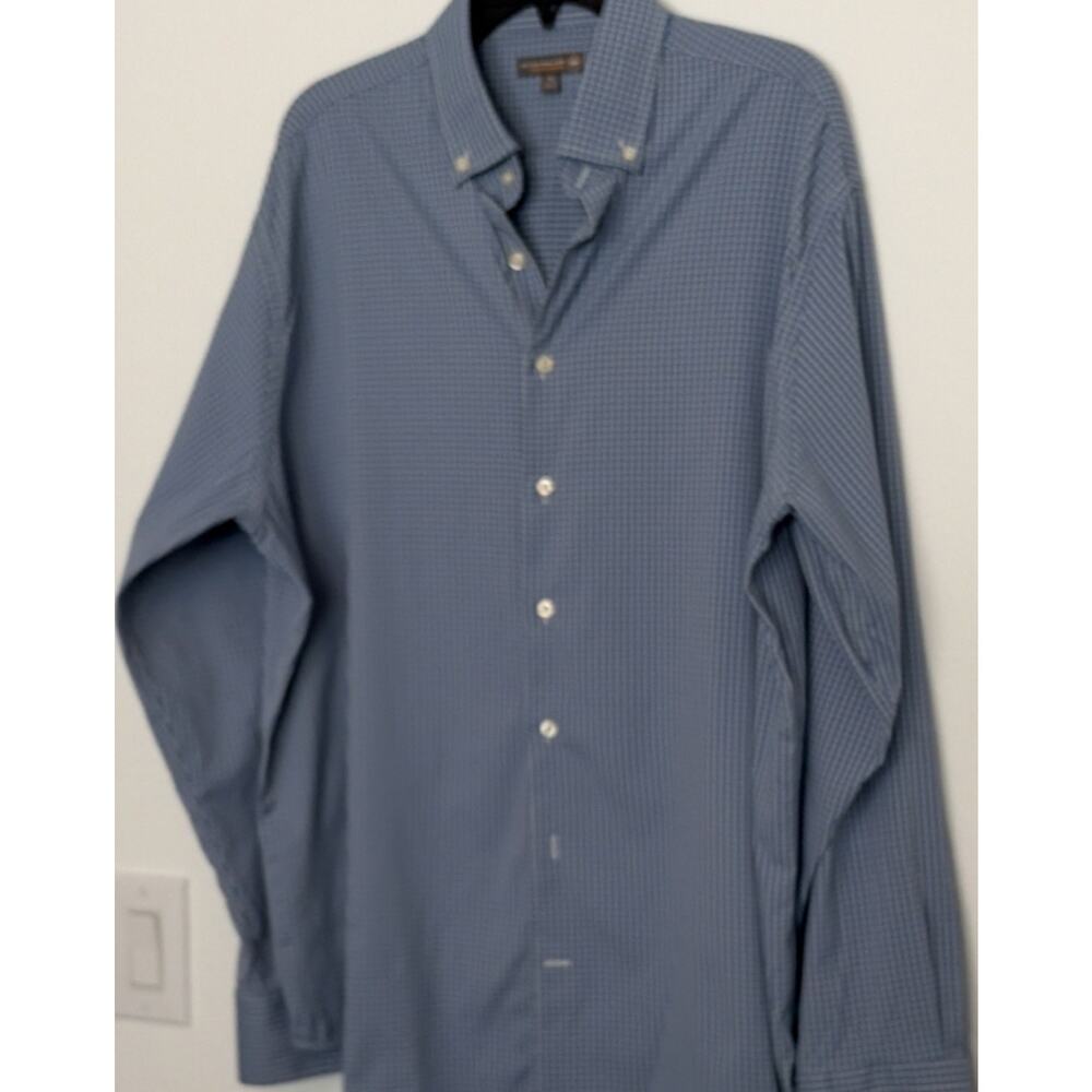 Peter Millar Men XL Blue White Check Summer Comfort Button-Up Shirt Long Sleeve